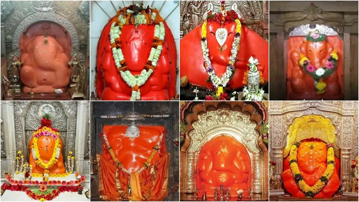 Pilgrims at a Maharashtra temple on the Ashtavinayak group yatra route